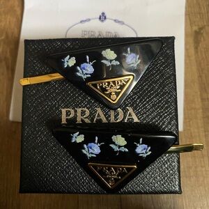 Prada Black and Gold Floral Hair Clips